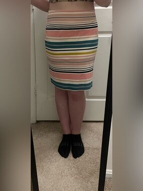 LOFT Pink, White, Blue, Yellow & Black Striped Skirt